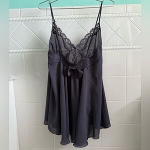 Gray Silver Satin Lace Chemise